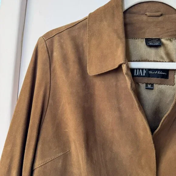Vintage 90s Suede Leather Jacket Brown DAF David Fahner Medium - Picture 6 of 10